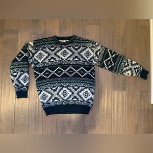 Michael Gerald Vintage 1990s Navy/Teal/Purple Nordic Print Ski Sweater - Size XL